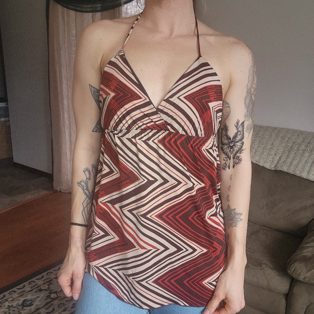 Wet Seal Y2k Striped Geometric Halter Tank Top Size Medium